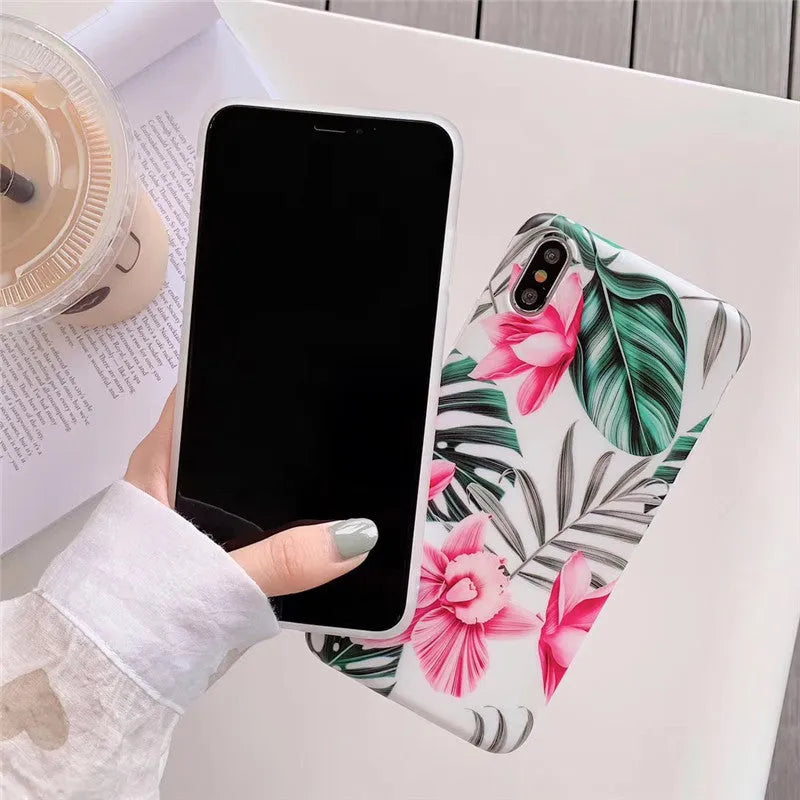 Pink floral pattern TPU back cover phone case for iPhone models