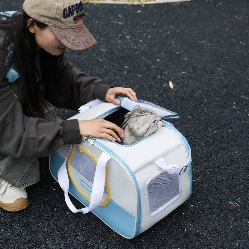 Foldable Oxford cloth cat backpack with contrast colour pattern and medium-soft padding