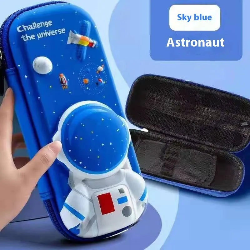 3D leather pencil case showing multiple design options including space, fantasy and animal themes