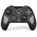 Black wireless game controller for Nintendo Switch with leather-pattern texture on grips