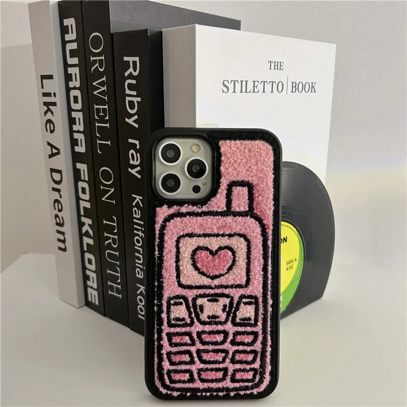 Pink TPU iPhone case with embroidered towel design for multiple models
