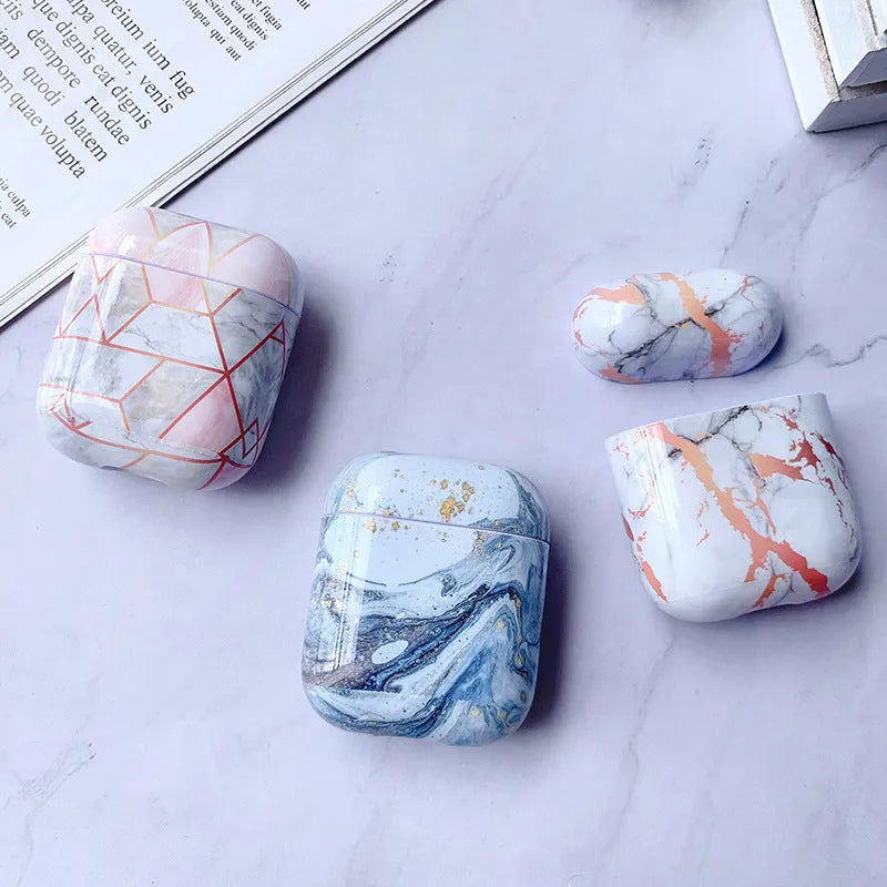White Marble pattern hard PC protective case for AirPods charging box