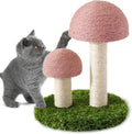 Pink mushroom-shaped cat scratching post with natural sisal scratching surfaces