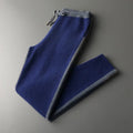 Men's navy blue cashmere wool blend winter sports suit with half-turtleneck zipper cardigan and matching trousers