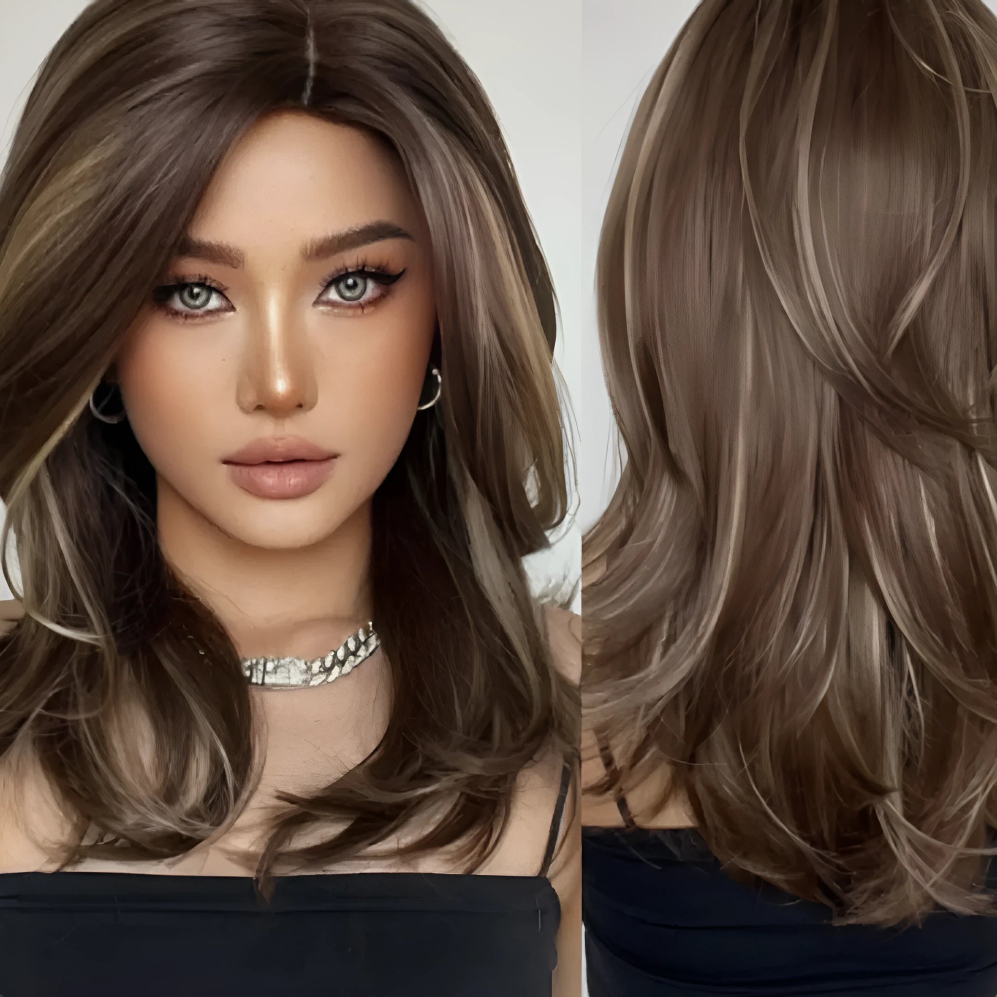 Mid-length curly synthetic wig with platinum gradient colour and long bangs
