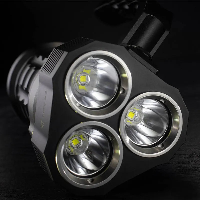 Aluminium alloy diving torch flashlight showing 18cm length, with high brightness LED for diving and outdoor use.