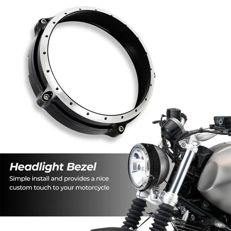 Black aluminium headlight guard for BMW R Nine T Scrambler motorcycle