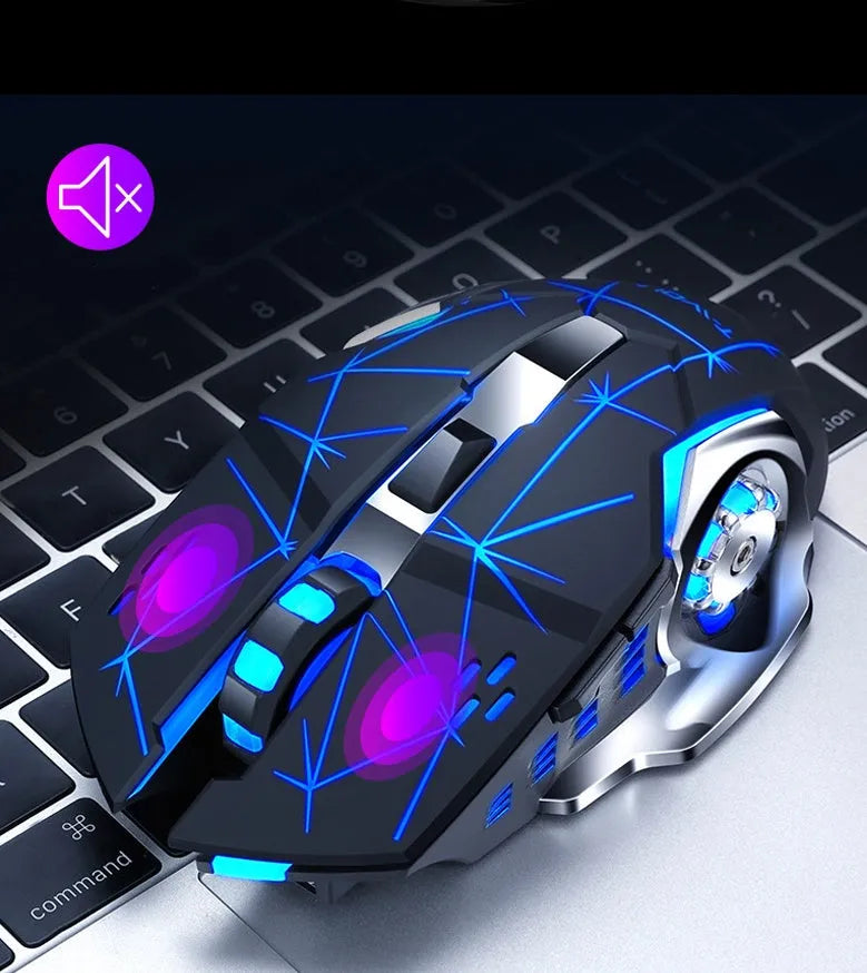 Black and white wireless mouse with wireless charging, 6 keys, and 2400dpi optical sensor.