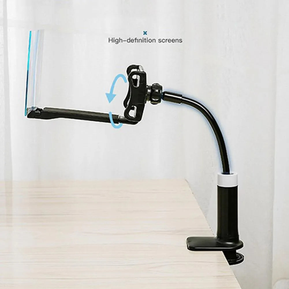 Black adjustable mobile phone stand with 12-inch acrylic screen amplifier display on 360-degree rotating bracket