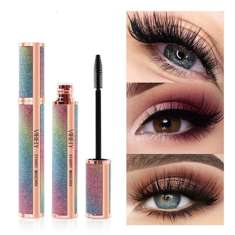 4D waterproof mascara tube showing deep black formula for long thick curling lashes