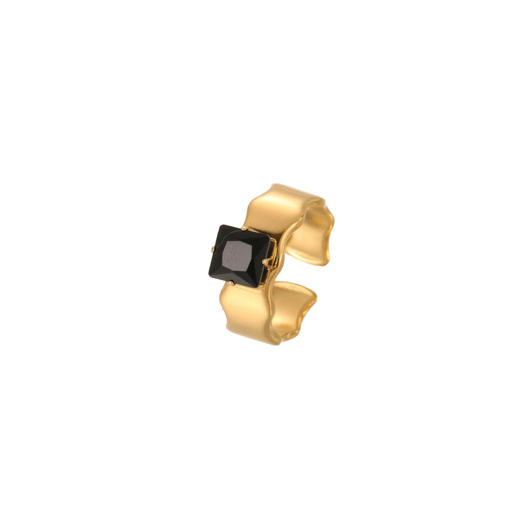 Geometric titanium steel ring with zircon stones and open adjustable band