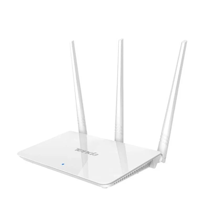 White dual-band wireless router for 2.4GHz and 5GHz broadband networks with wired connectivity