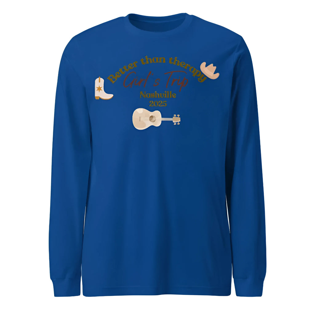 Men's blue loose fit polyester sweater with printed letter patterns and round neck