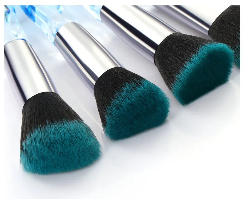 Ten crystal handle foundation brushes with synthetic bristles in four colour options