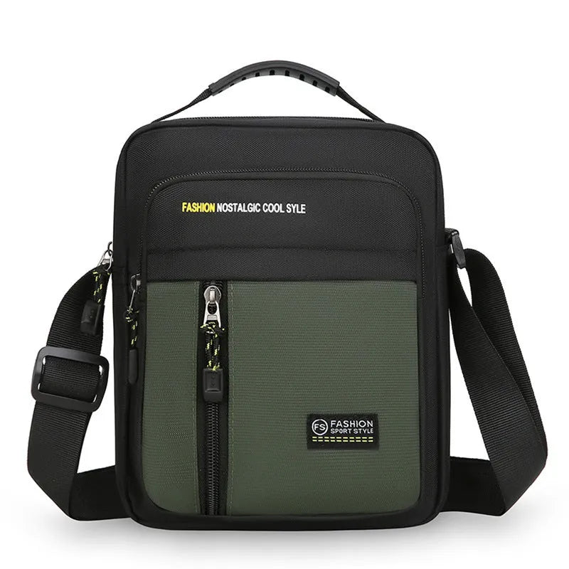 Men's casual nylon messenger bag in crossbody design with sewing thread detailing