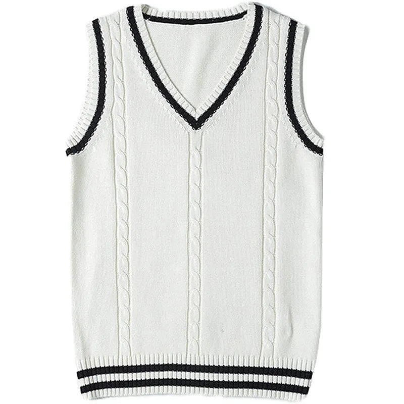 Women's slim fit V-neck waistcoat sweater with striped stitching in acrylic knit