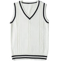 Women's slim fit V-neck waistcoat sweater with striped stitching in acrylic knit