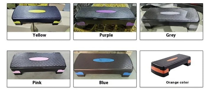 Grey Fit Step aerobics platform on a wooden floor for home fitness workouts.