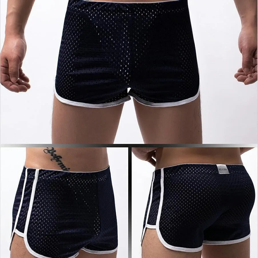 Men's breathable cotton blend boxer shorts in black, shown flat.