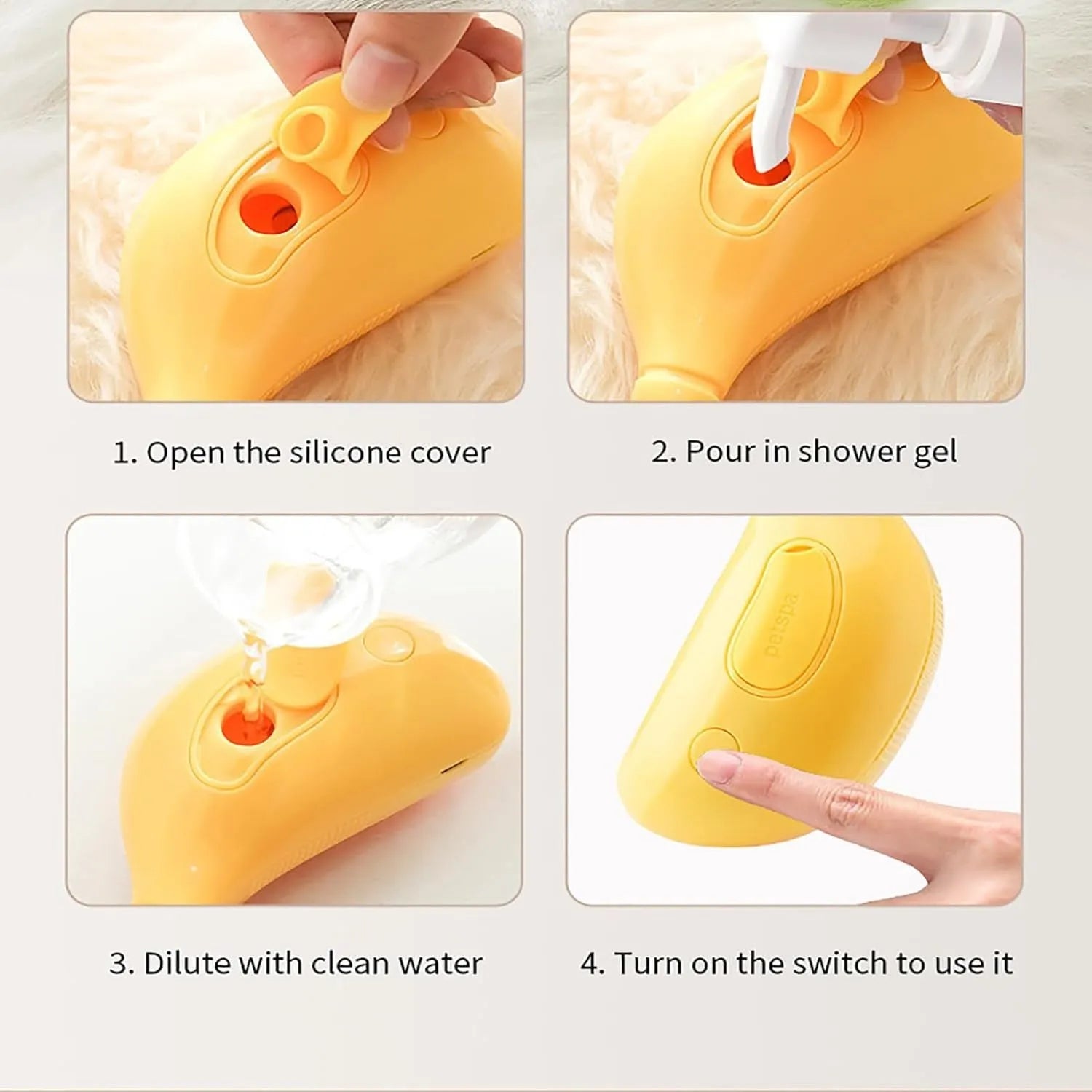 Green rechargeable cat steam brush with cat paw-shaped ends for grooming