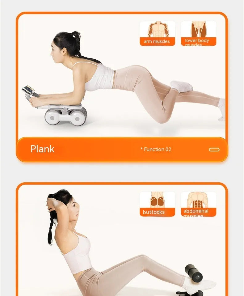 White belly roller fitness equipment with LED timing screen for abdominal exercises