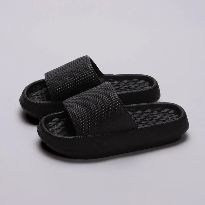 Solid colour summer EVA anti-slip slippers with rhombus stripe design in pink, yellow, khaki, black, white, grey, green