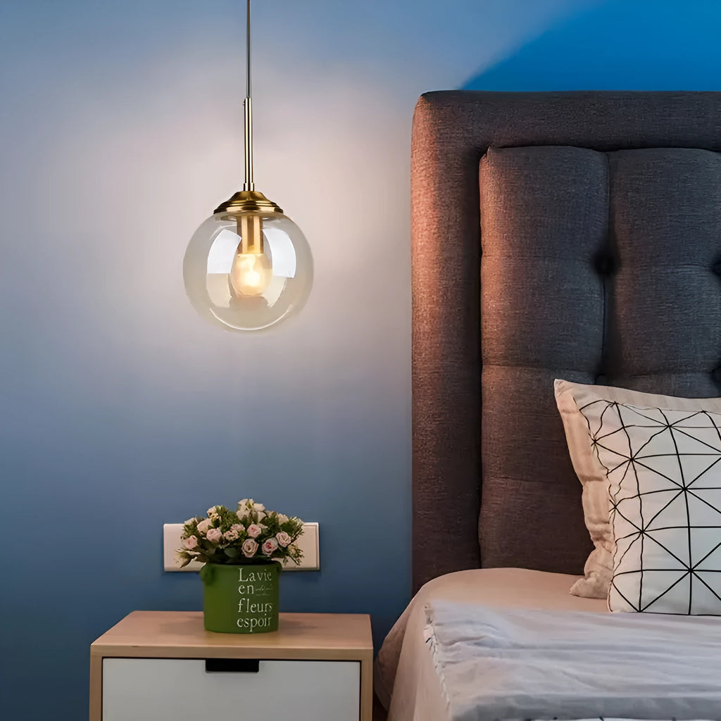 Modern round glass ball chandelier with spherical glass elements in Nordic style design