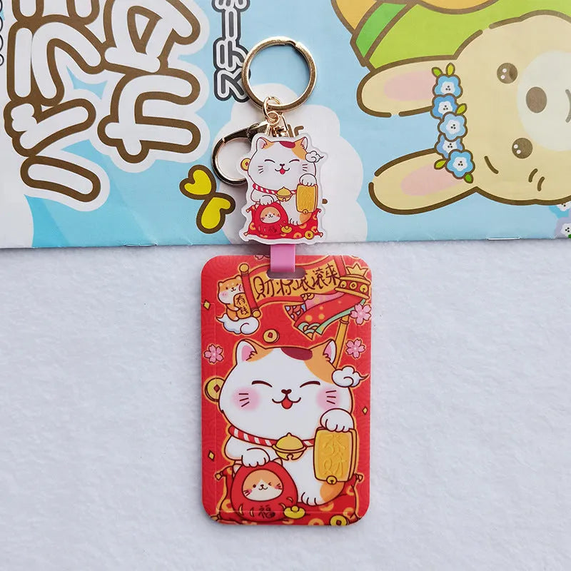 Lucky Cat cartoon style certificate sleeve set with plastic card holder and hanging pendant