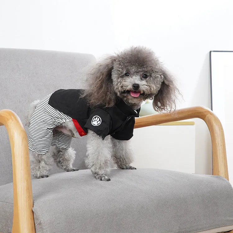 Thin cotton poodle dog clothes in four-legged pants or skirt style for spring, autumn, and summer.