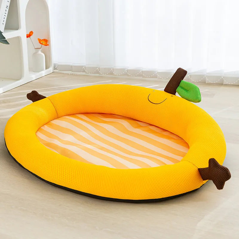 Green fruit backrest pet bed nest for cats and dogs with raised sleeping area