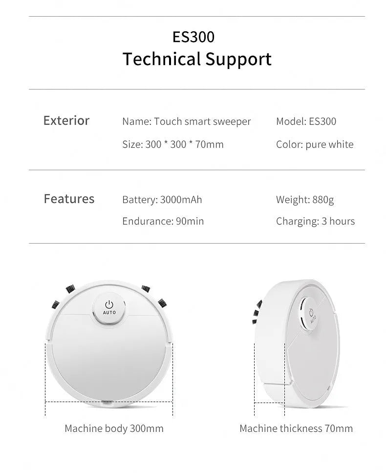 Circular automatic sweeping robot with a low profile for cleaning under furniture.
