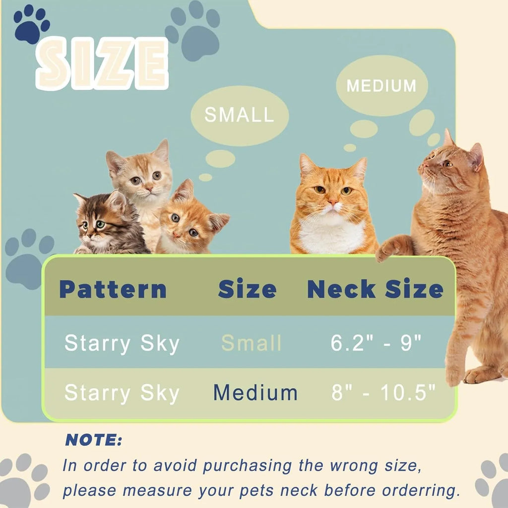 Soft adjustable cat recovery cone collar in Constellation colour for post-surgery wound protection