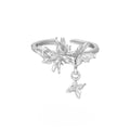 Adjustable silver butterfly ring with electroplated white gold or 18K gold finish