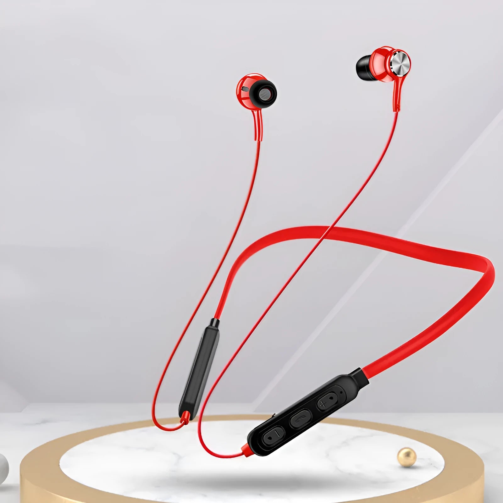 G03 neckband sports Bluetooth earphones in black, red, or white colour with bilateral earpieces.