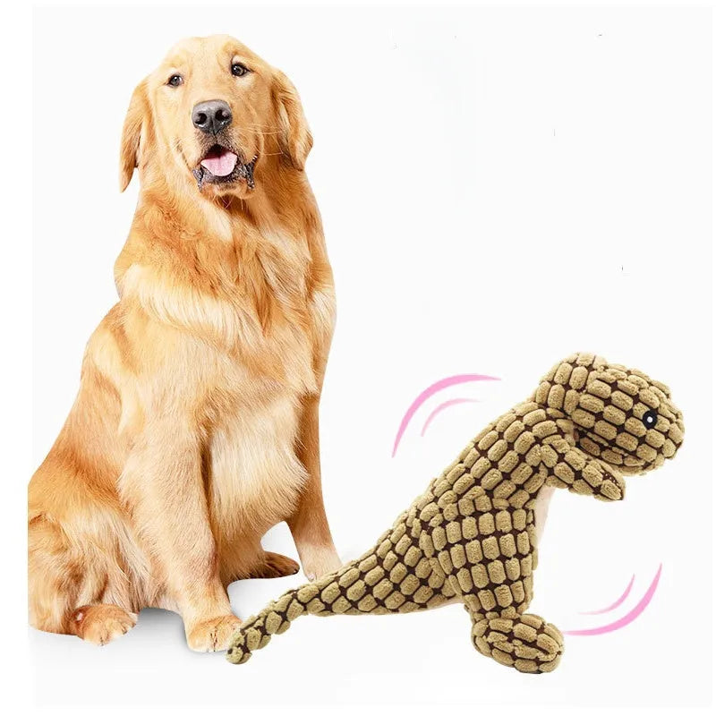 Interactive dog toy with sound features for bite-resistant chewing, available in grey, green, or orange colours.