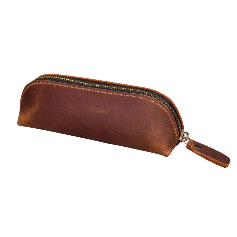 Handmade square leather pencil and glasses case with zipper closure in four colour options