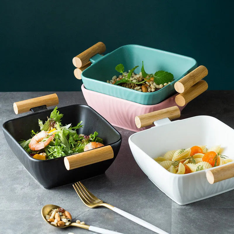 Creative irregular ceramic serving bowl with lid in modern simple style