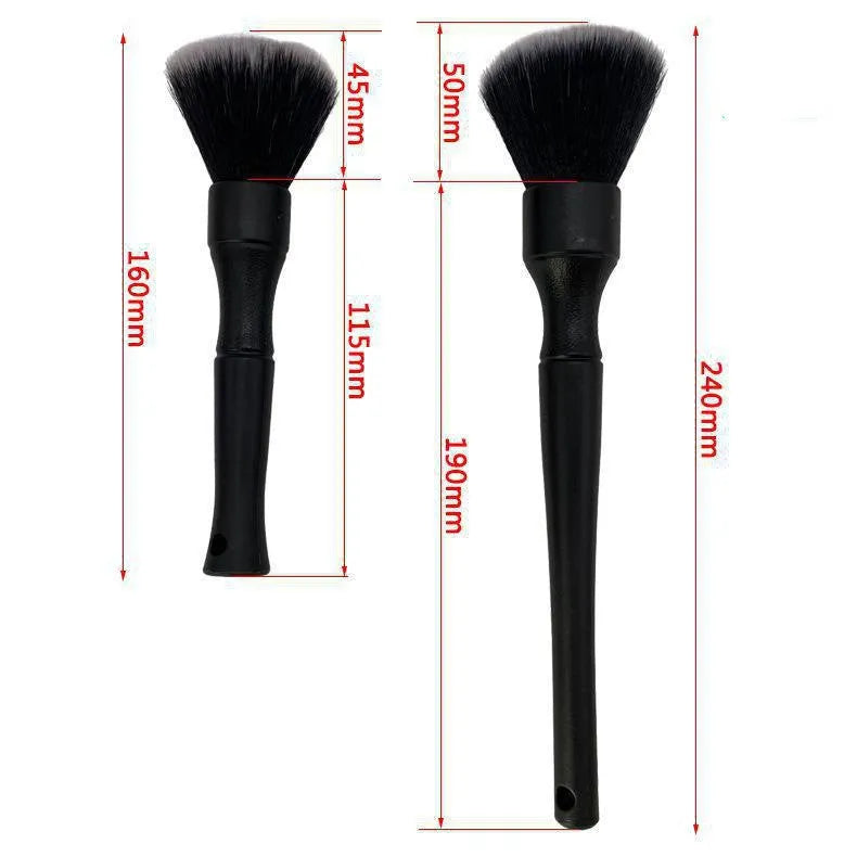 Black car detailing brush with ultra-soft pig hair bristles for gentle interior cleaning