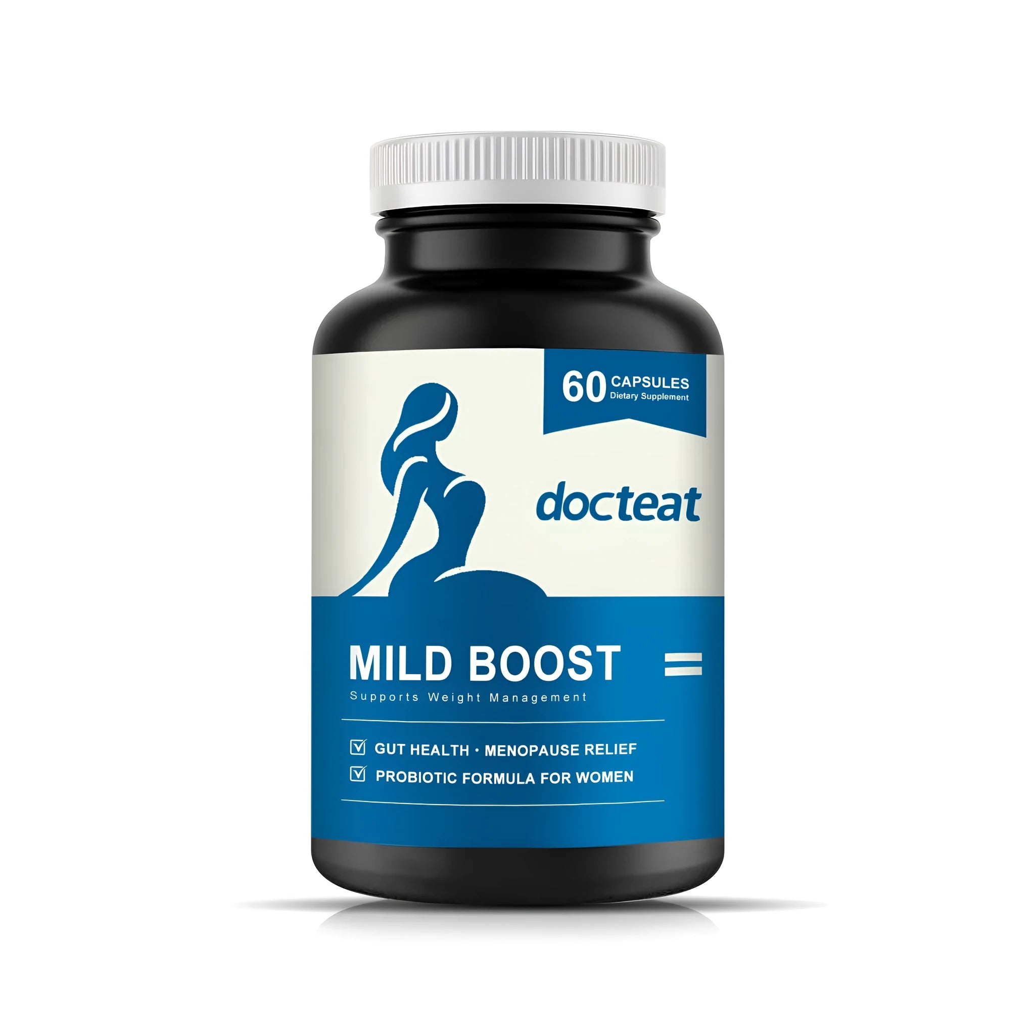 Bottle of probiotic and plant extract dietary supplement capsules, pack of 60.