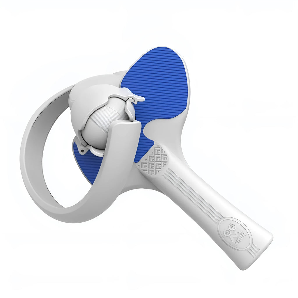 Red and blue PICO 4 VR controller table tennis hand grip accessory showing plastic silicone construction