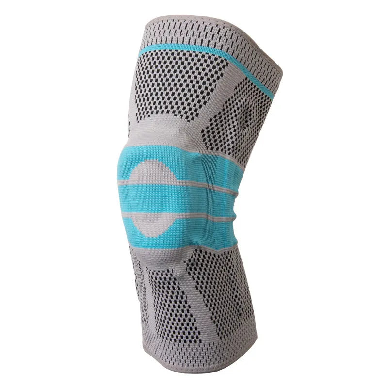 Sky blue silicone knee pad for sports on a neutral background