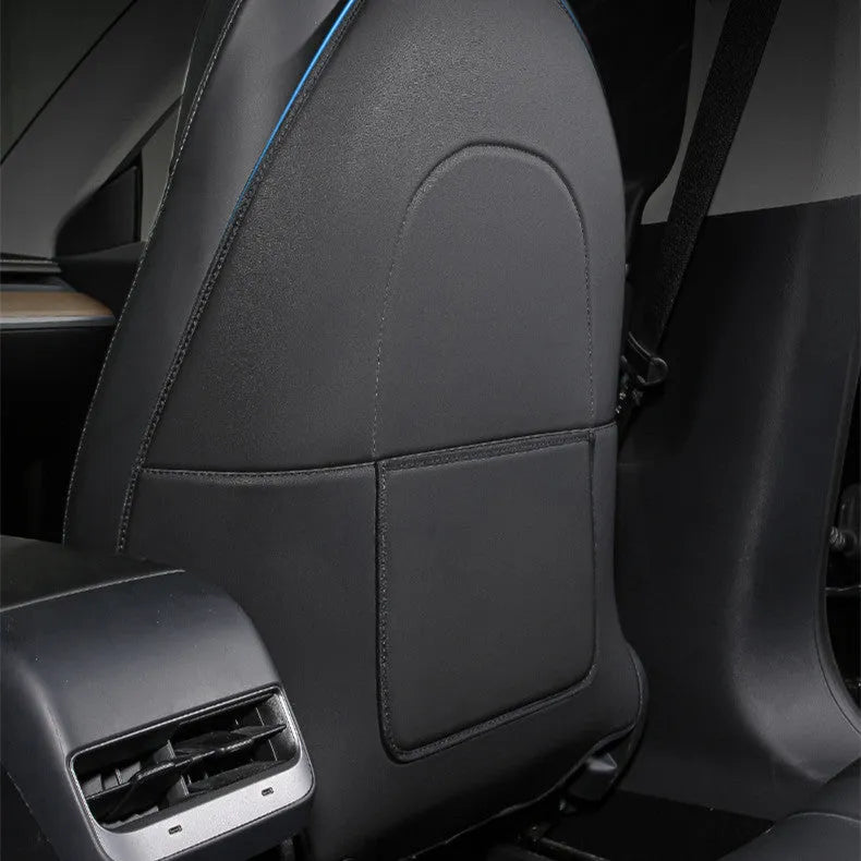 Two black leather motorcycle anti-kick pads for rear seat dirt protection