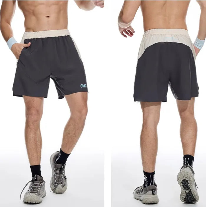 Men's loose grey Hipp style workout shorts for gym lifting with elasticated lace-up waistband