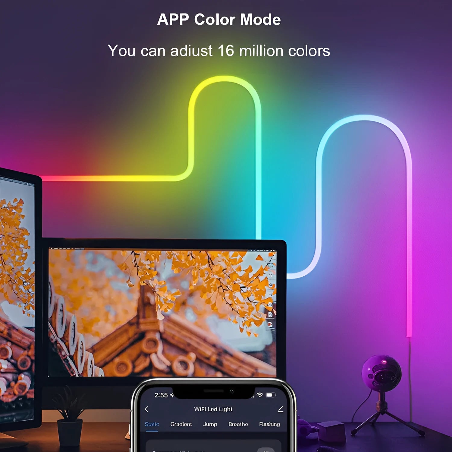 3-metre USB-powered RGB neon light strip with remote control showing music sync capability