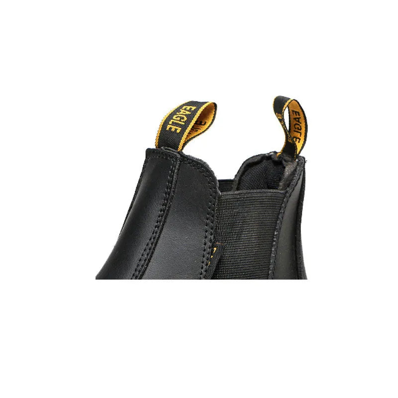 Black leather safety boots with high-top design for anti-piercing protection