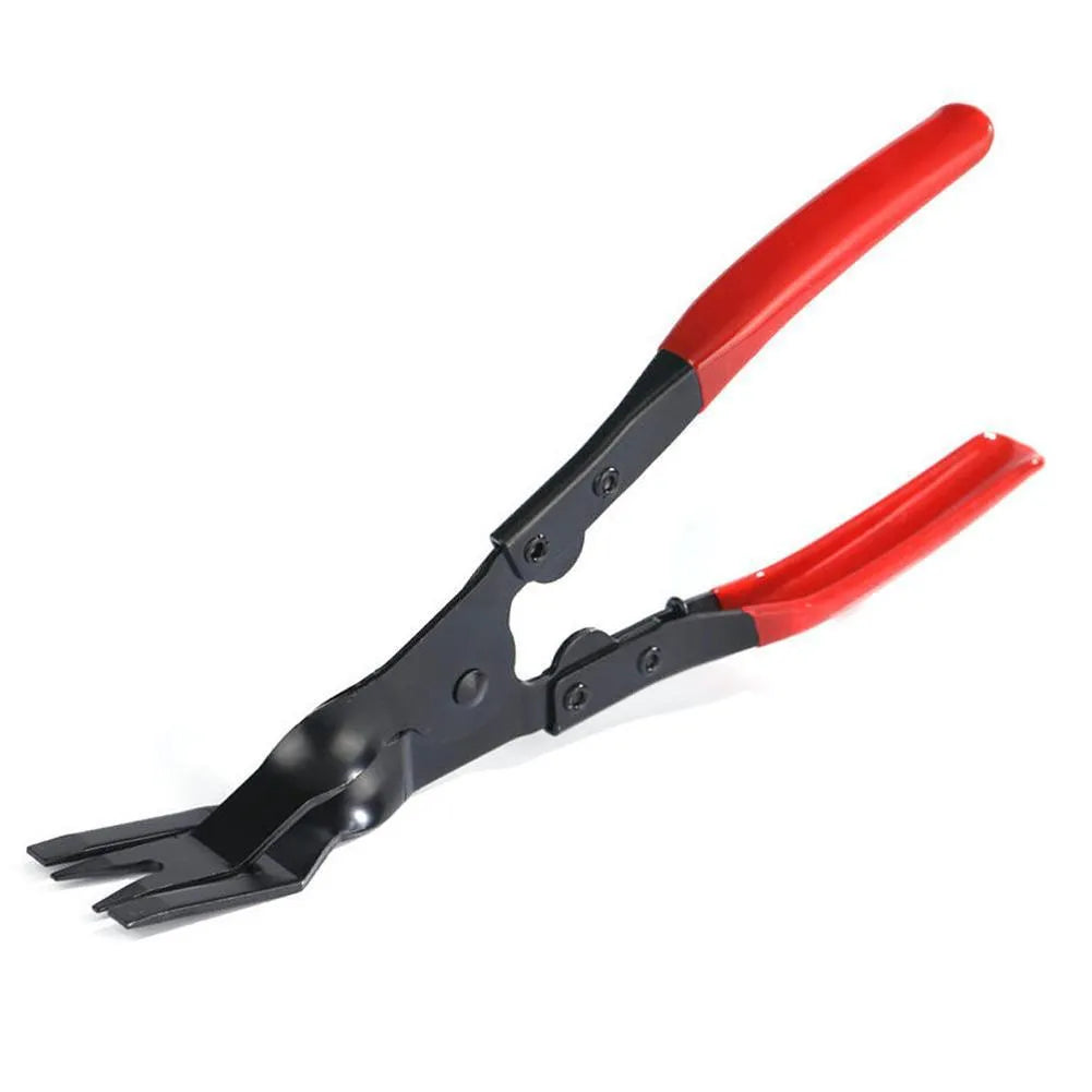 Blue steel automotive clamp removal pliers tool with 235mm length on a workbench.