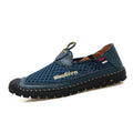 Men's brown casual mesh shoes with round toe and rubber sole
