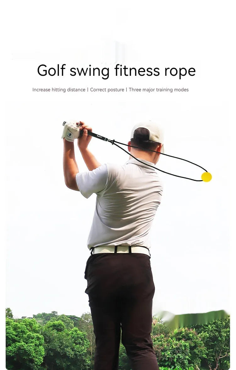 Black golf swing practice rope trainer with silicone elastic string for physical correction training