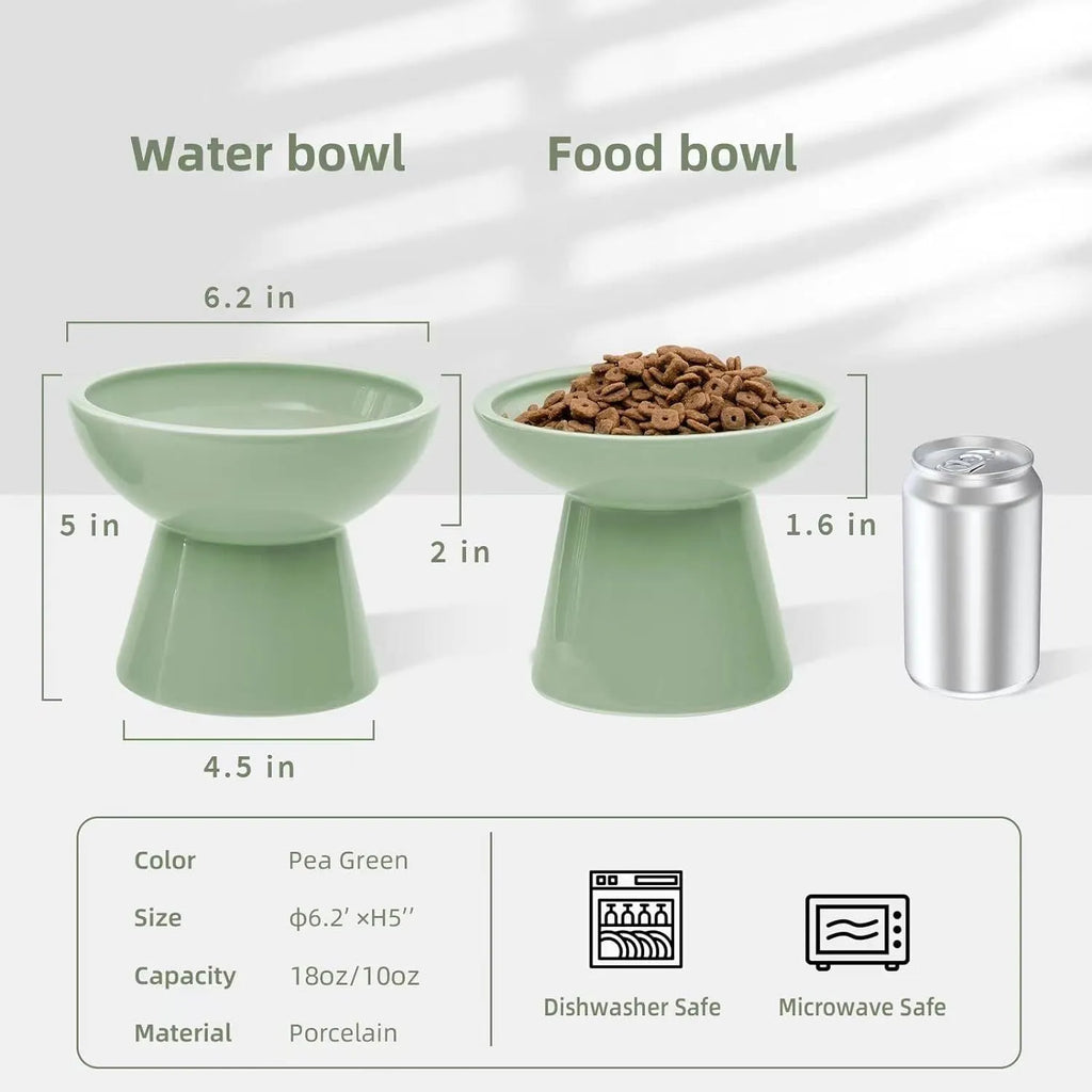 Elevated ceramic cat bowl with wide 16cm diameter and 12cm height in blue colour