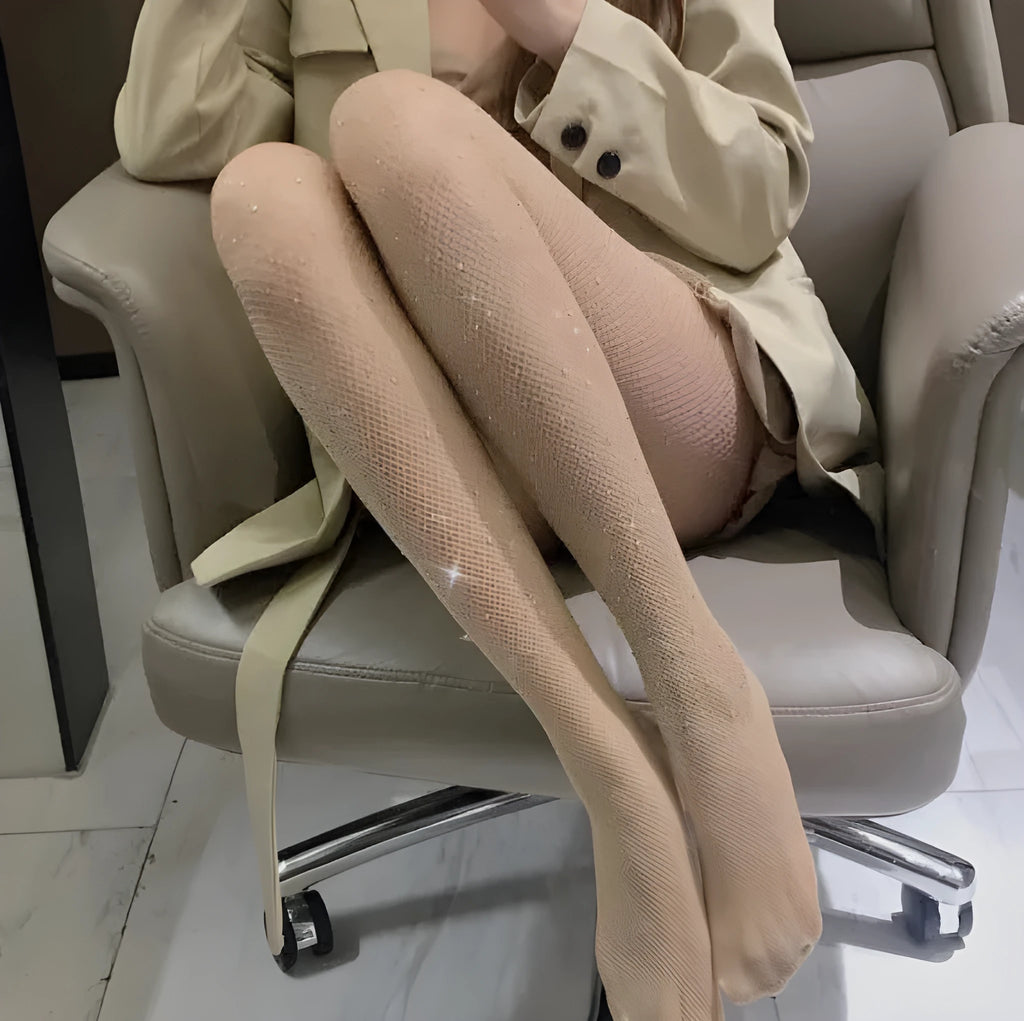 Women's thin mesh fishnet stockings in solid colours showing free size fit